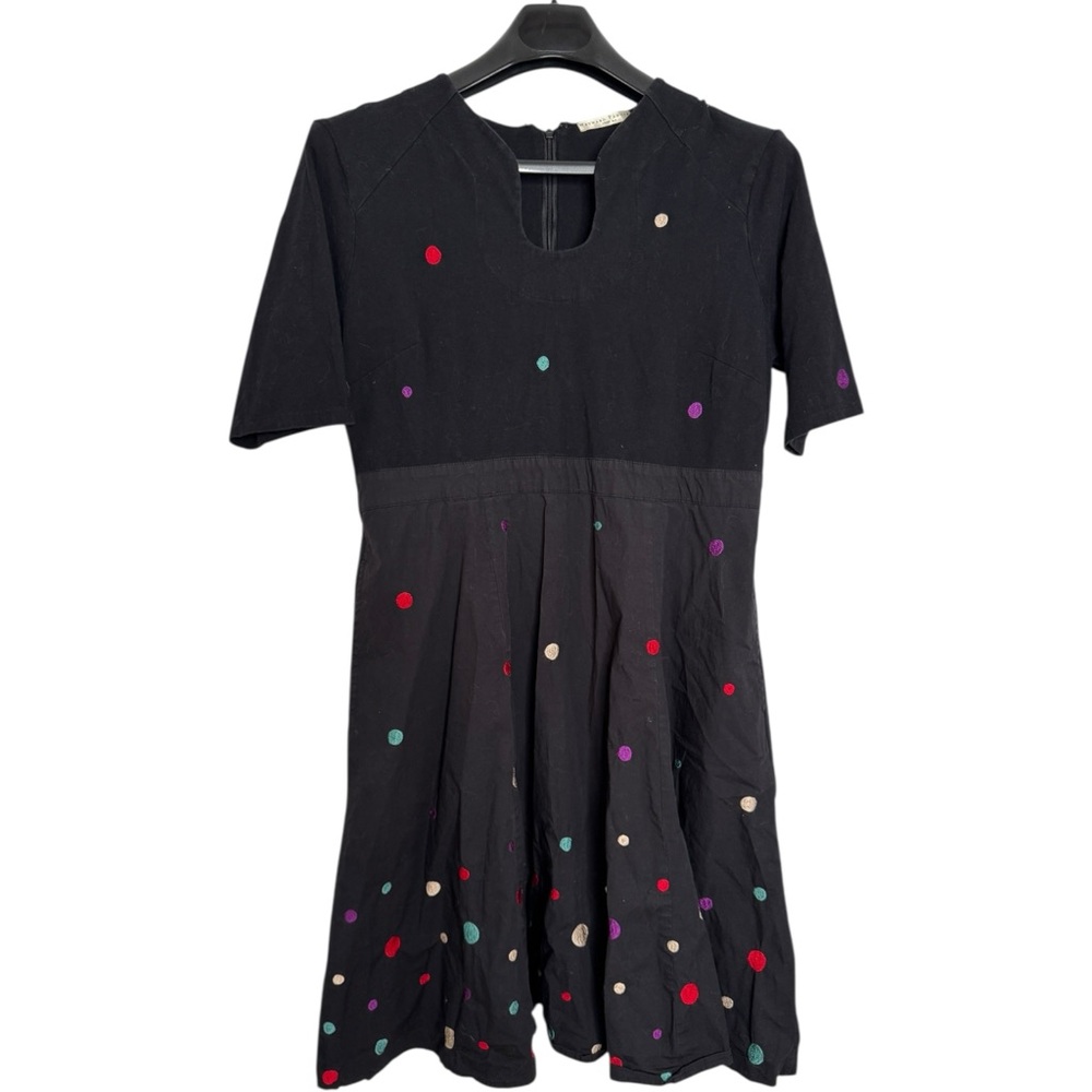 eShakti Black Dress with Colorful Polka Dots